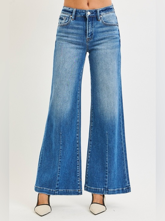 Risen Jeans Denim - RISEN Full Size Mid Rise Wide Leg Jeans with Flared Look Plus Size